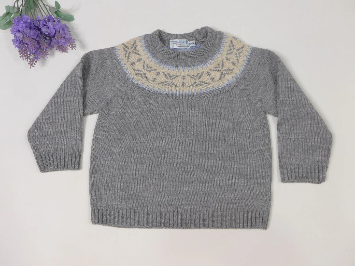 Jersey gris con greca celeste y beig - PARDALETS