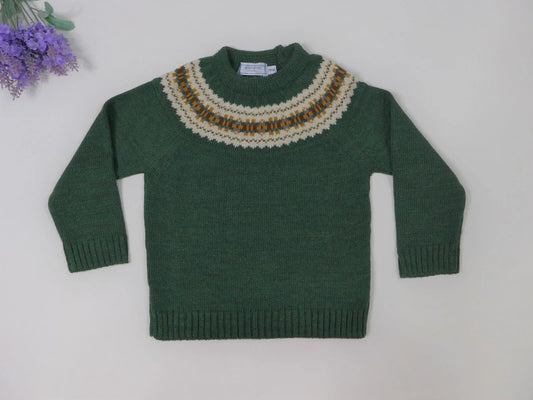 Jersey verde con greca beig y detalles marrones - PARDALETS