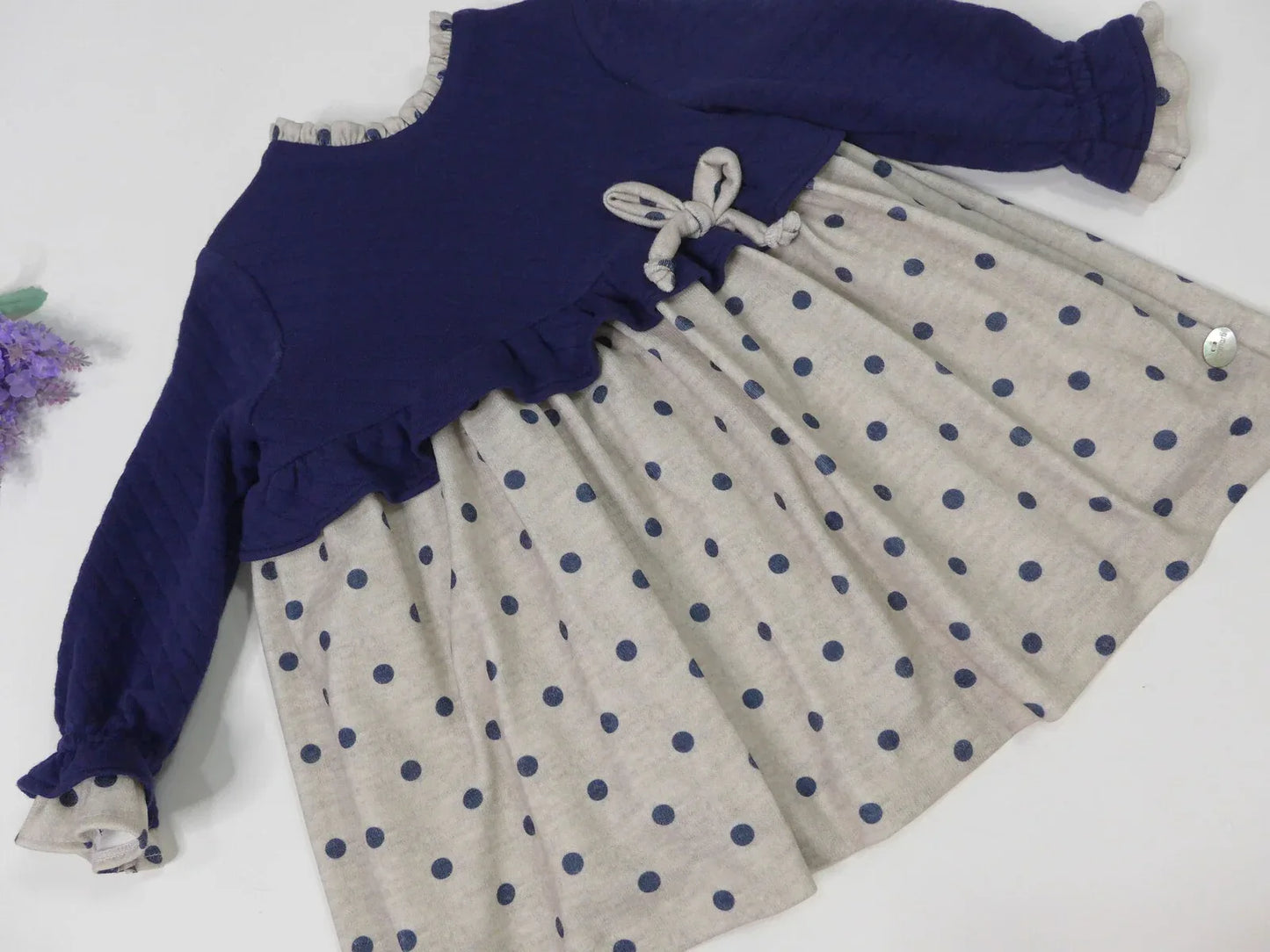 Vestido gris y marino con topitos - PARDALETS