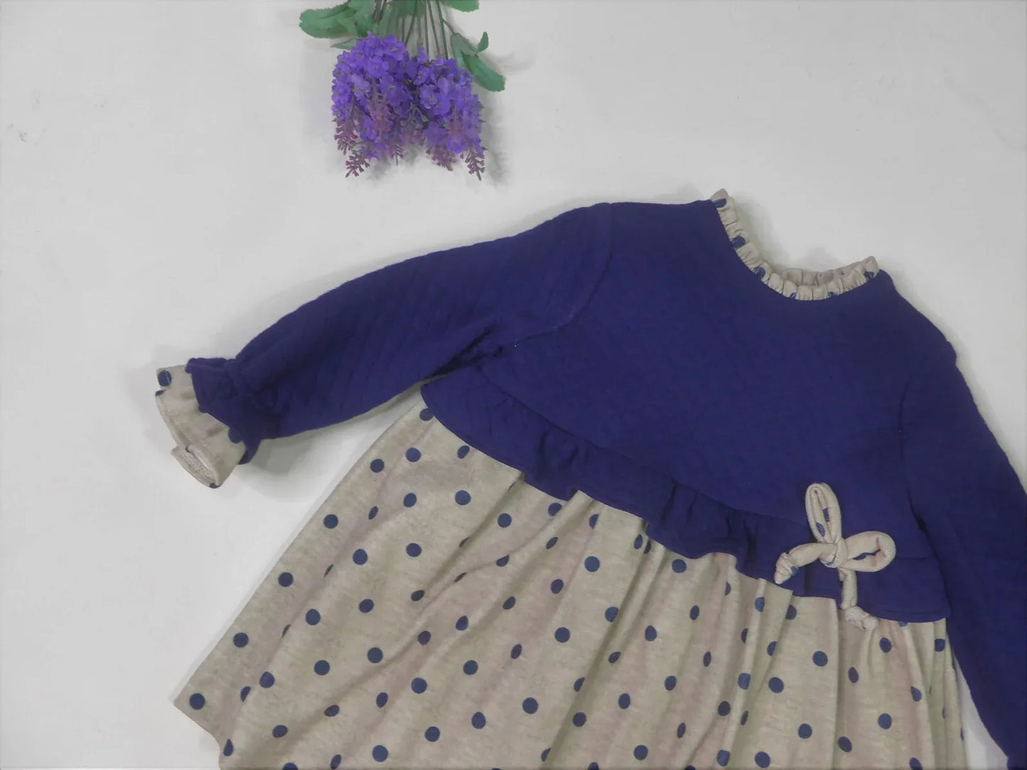 Vestido gris y marino con topitos - PARDALETS
