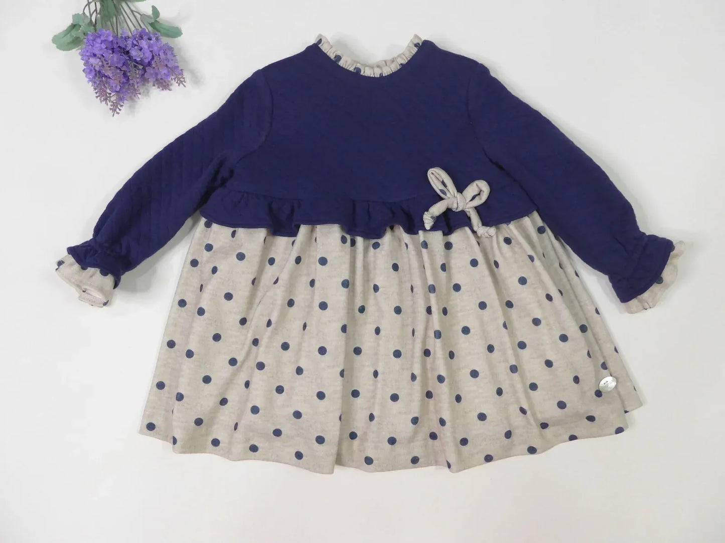 Vestido gris y marino con topitos - PARDALETS