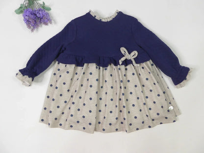 Vestido gris y marino con topitos - PARDALETS