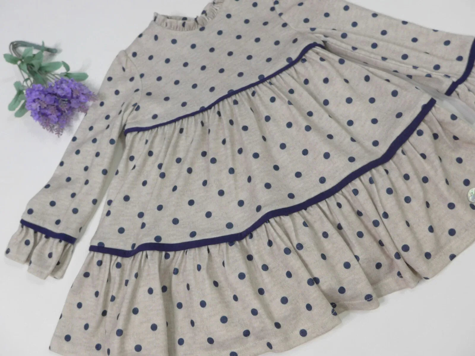 Vestido gris con topitos marino - PARDALETS