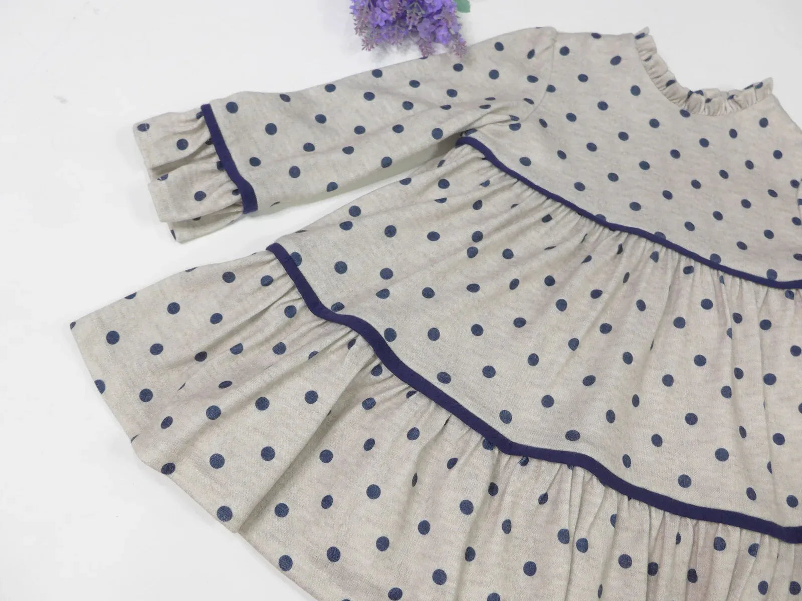 Vestido gris con topitos marino - PARDALETS