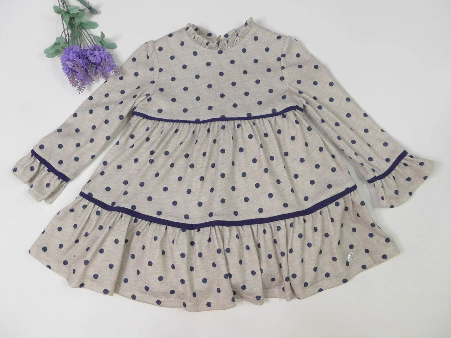 Vestido gris con topitos marino - PARDALETS