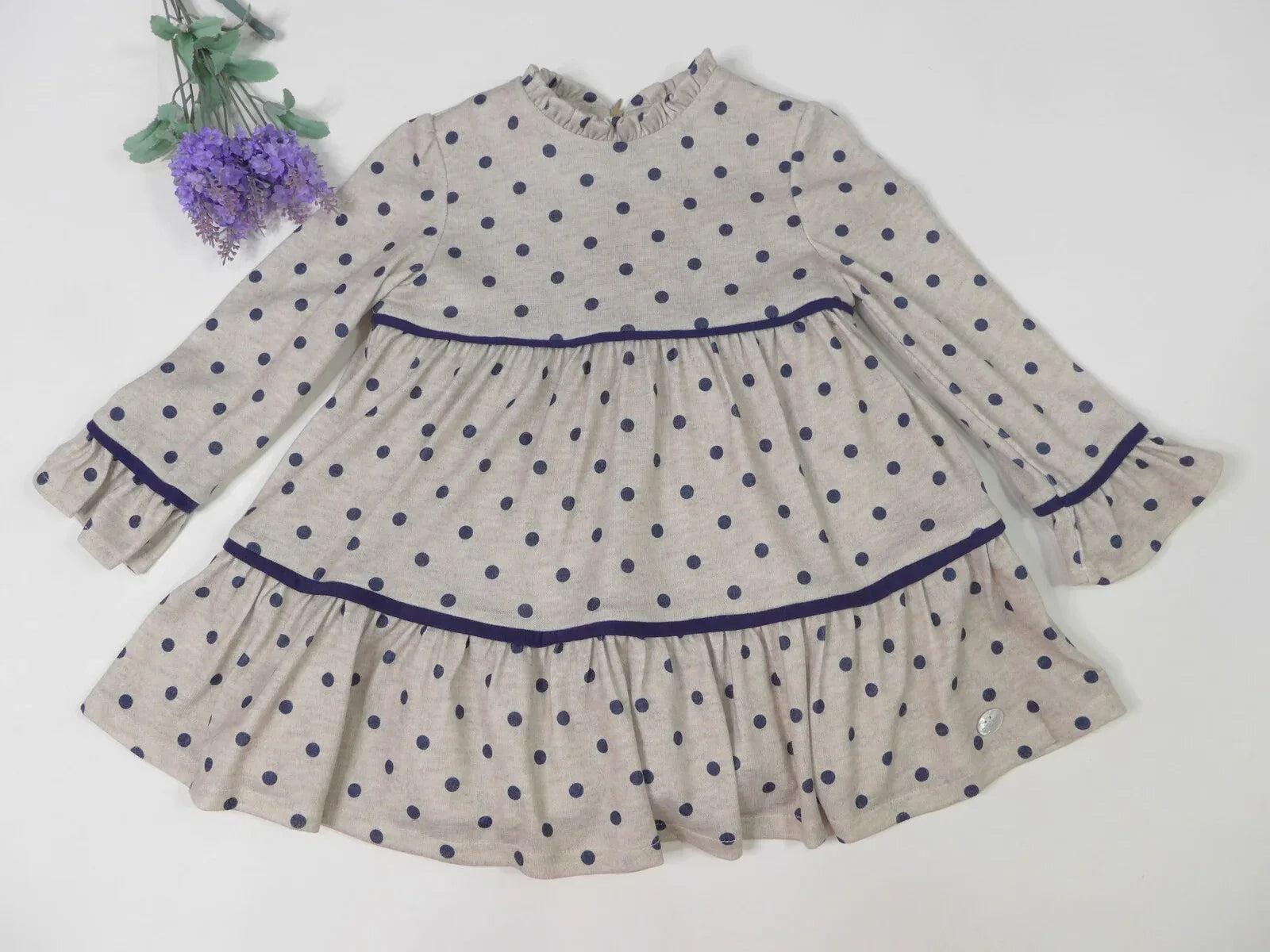 Vestido gris con topitos marino - PARDALETS