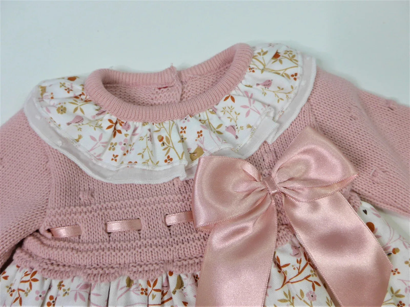 Vestido punto rosa empolvado y estampado pajaritos - PARDALETS