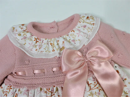 Vestido punto rosa empolvado y estampado pajaritos - PARDALETS