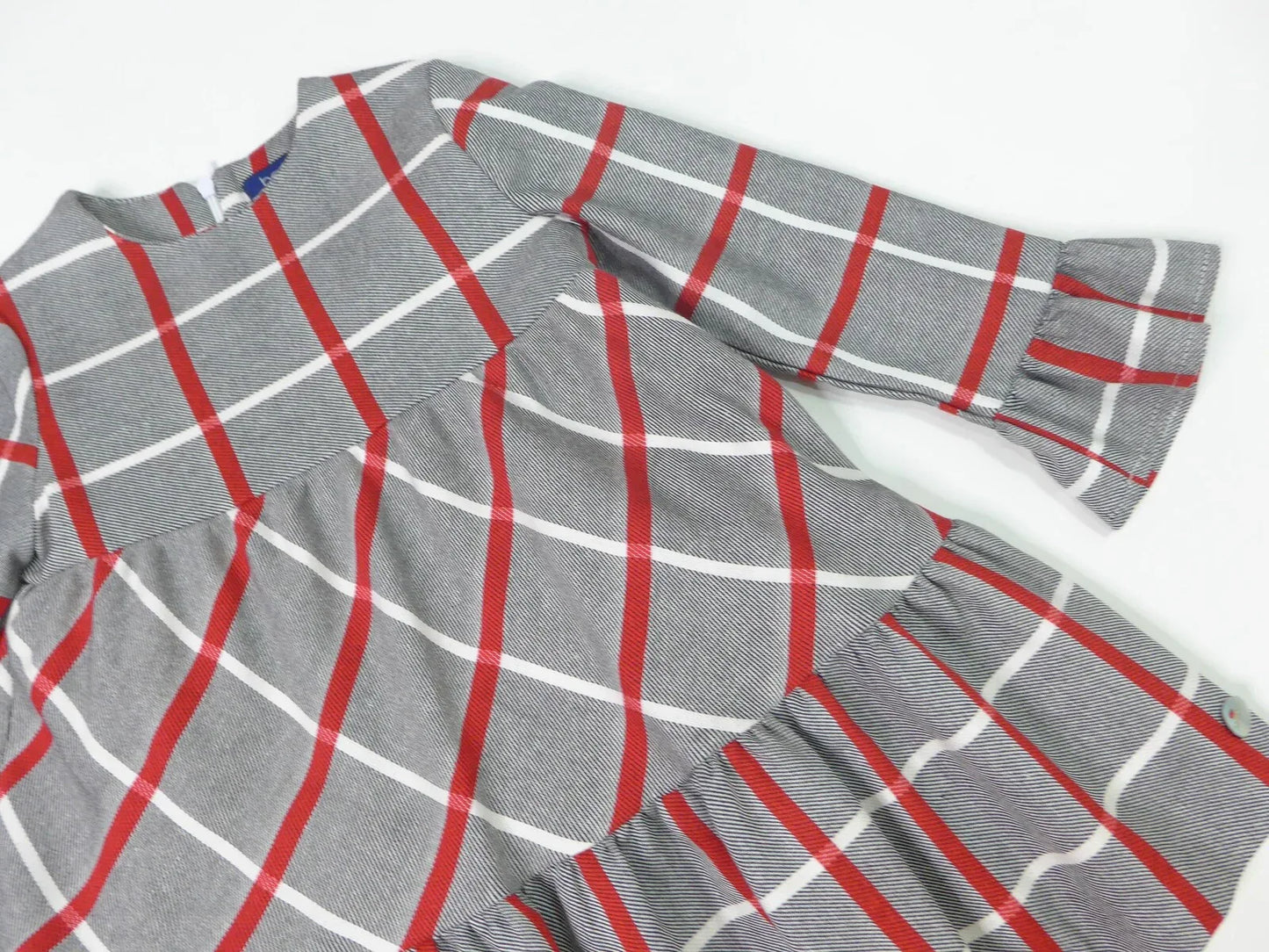 Vestido gris con rayas blancas y rojas - PARDALETS