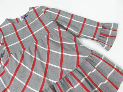 Vestido gris con rayas blancas y rojas - PARDALETS