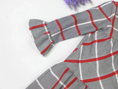 Vestido gris con rayas blancas y rojas - PARDALETS