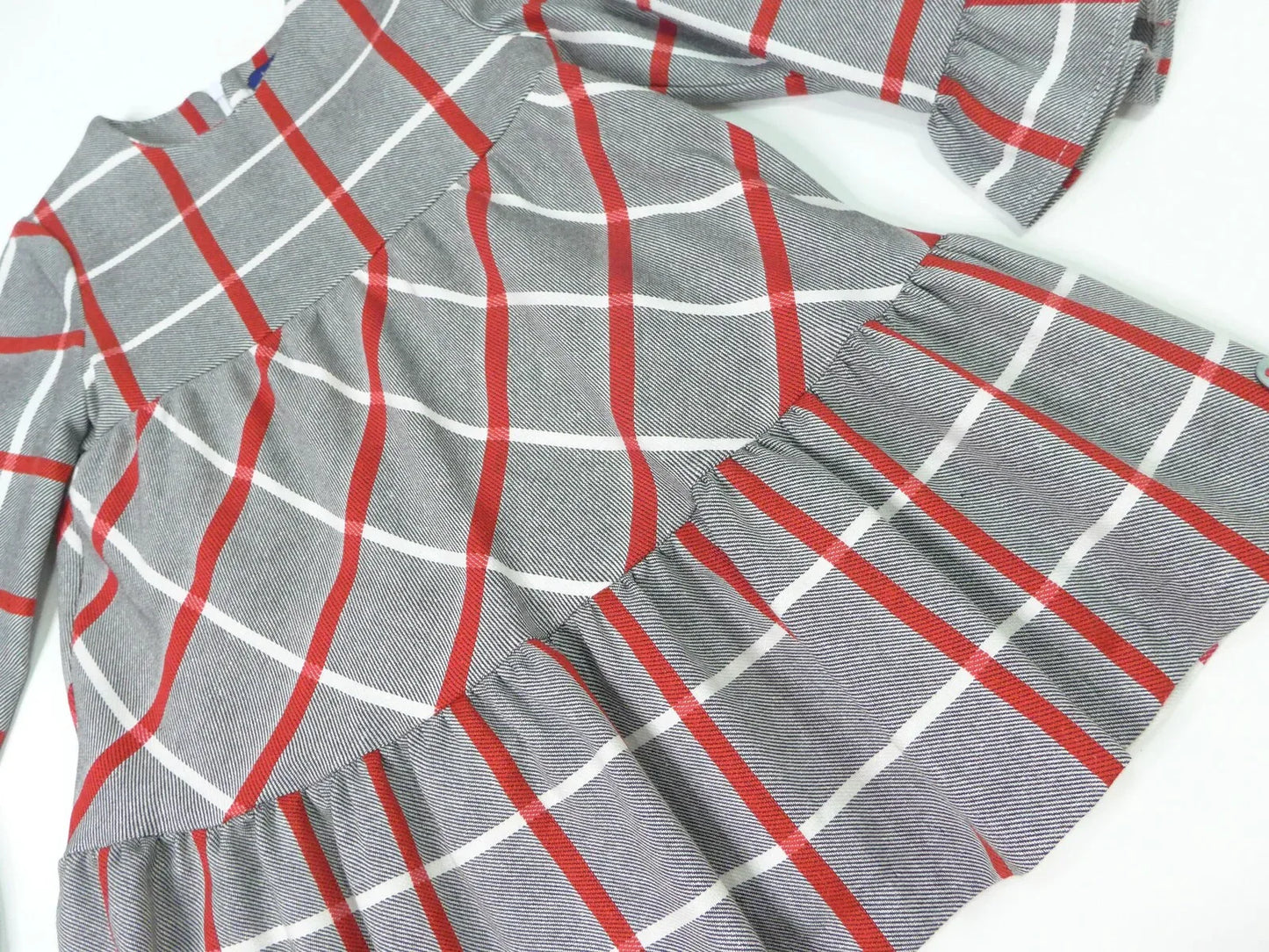 Vestido gris con rayas blancas y rojas - PARDALETS