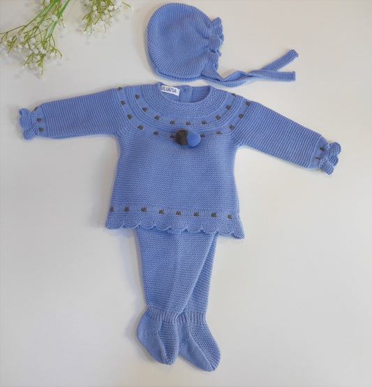 Jubon y polaina azul con capota