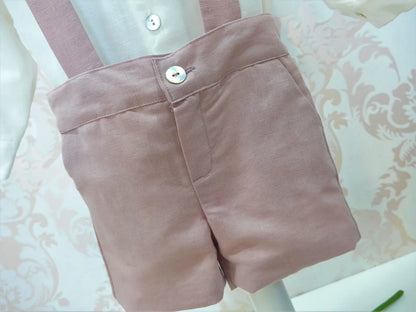 Conjunto camisa beig y short con tirantes rosa - PARDALETS