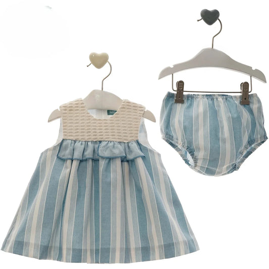 Vestido rayas azules y blancas con braguita "Doris" - PARDALETS