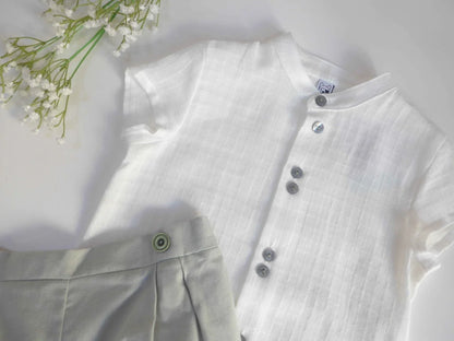Conjunto camisa blanca y short verde "Pandora" - PARDALETS