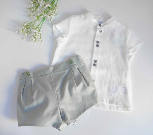 Conjunto camisa blanca y short verde "Pandora" - PARDALETS