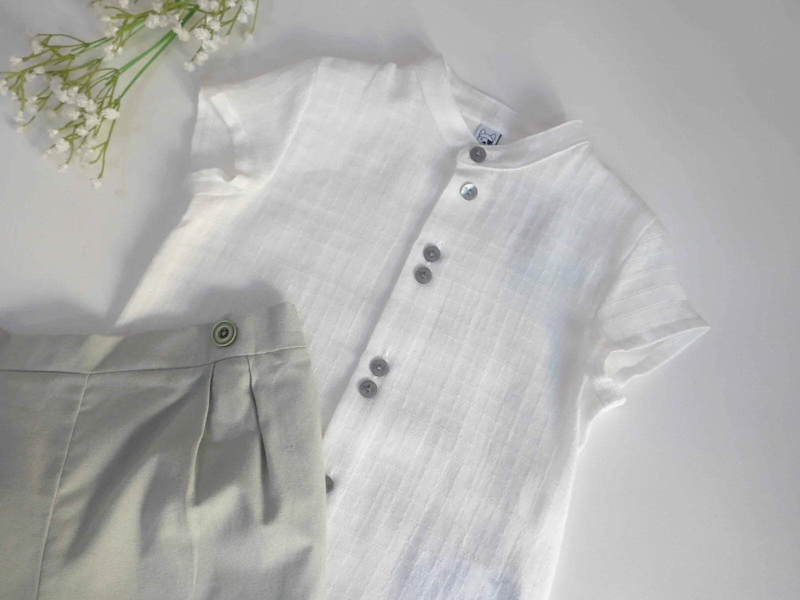 Conjunto camisa blanca y short verde "Pandora" - PARDALETS