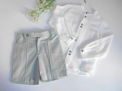 Conjunto camisa blanca y short verde empolvado "Pandora" - PARDALETS