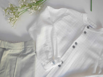 Conjunto camisa blanca y short verde empolvado "Pandora" - PARDALETS