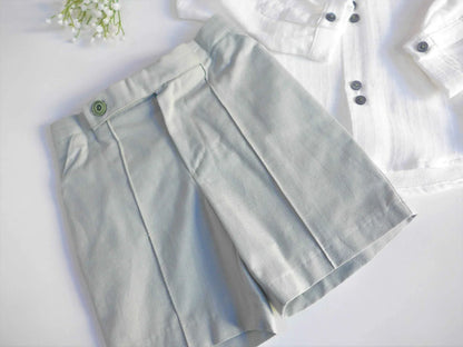 Conjunto camisa blanca y short verde empolvado "Pandora" - PARDALETS