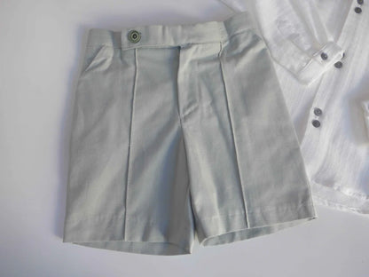 Conjunto camisa blanca y short verde empolvado "Pandora" - PARDALETS