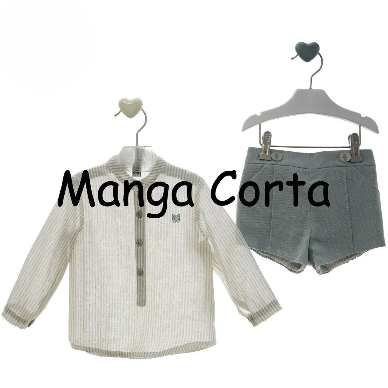 Conjunto camisa rayitas verdes y short verde "Iris" - PARDALETS