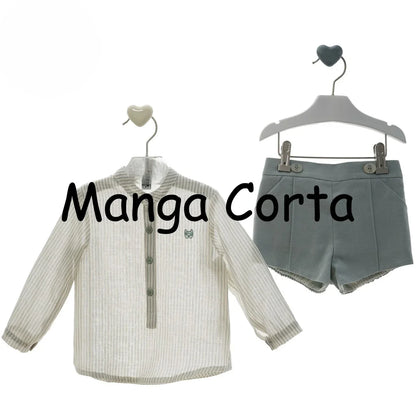 Conjunto camisa rayitas verdes y short verde "Iris" - PARDALETS