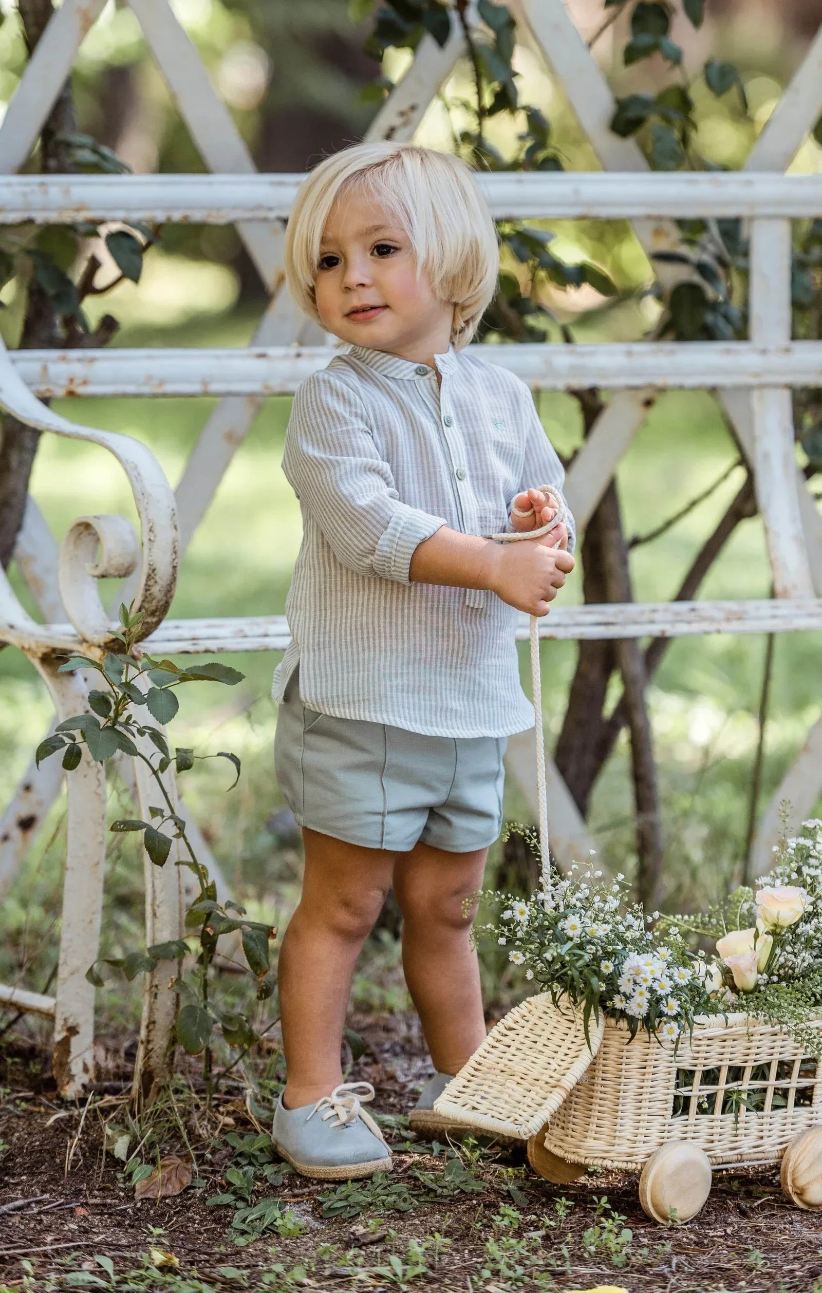 Conjunto camisa rayitas verdes y short verde "Iris" - PARDALETS