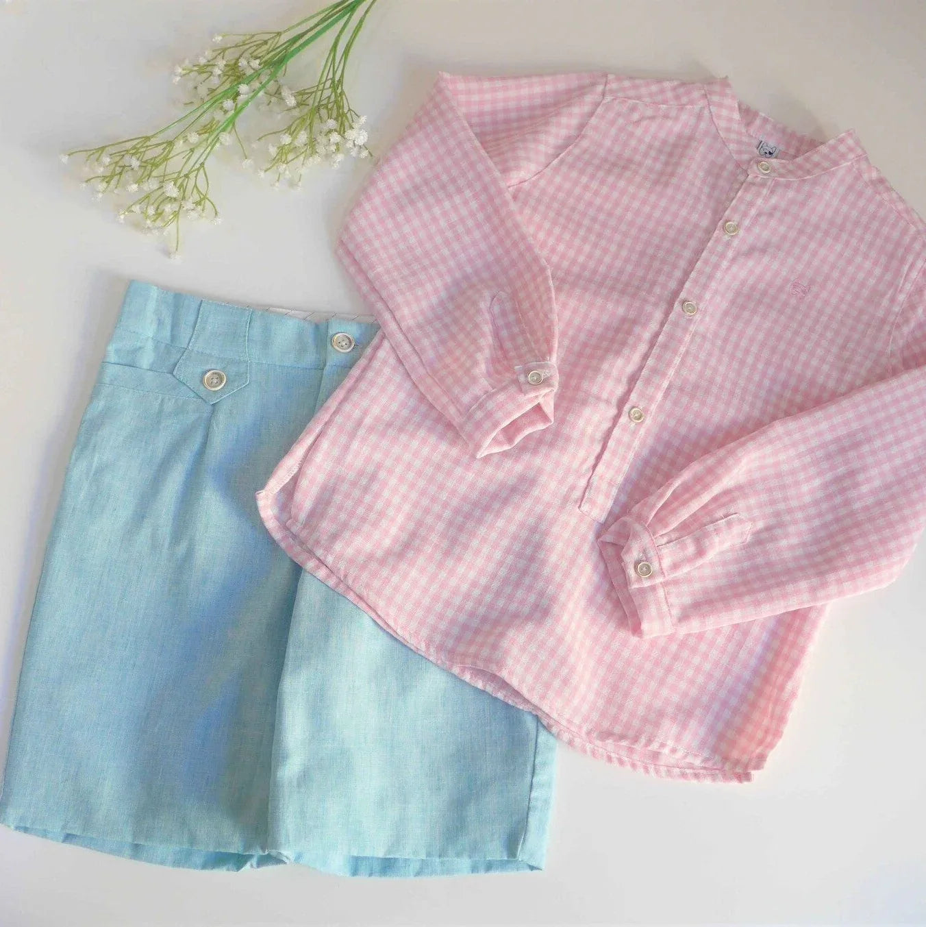 Conjunto camisa vichy rosa y short turquesa "Venus" - PARDALETS