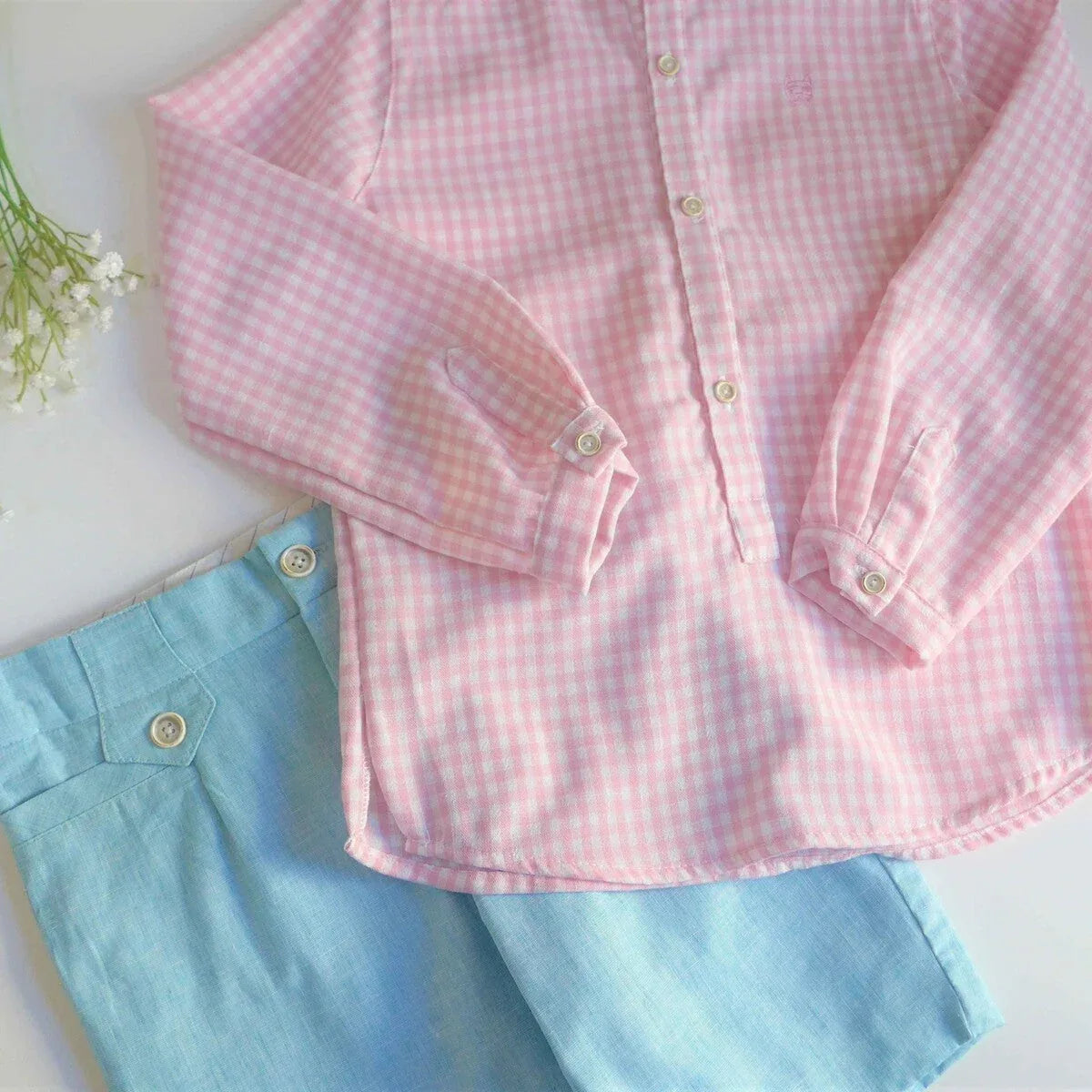 Conjunto camisa vichy rosa y short turquesa "Venus" - PARDALETS