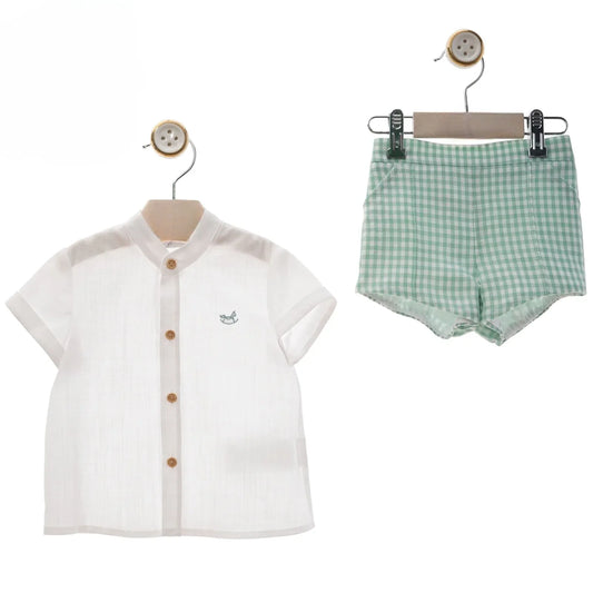 Conjunto camisa blanca y short vichy verde "Sirenas" - PARDALETS