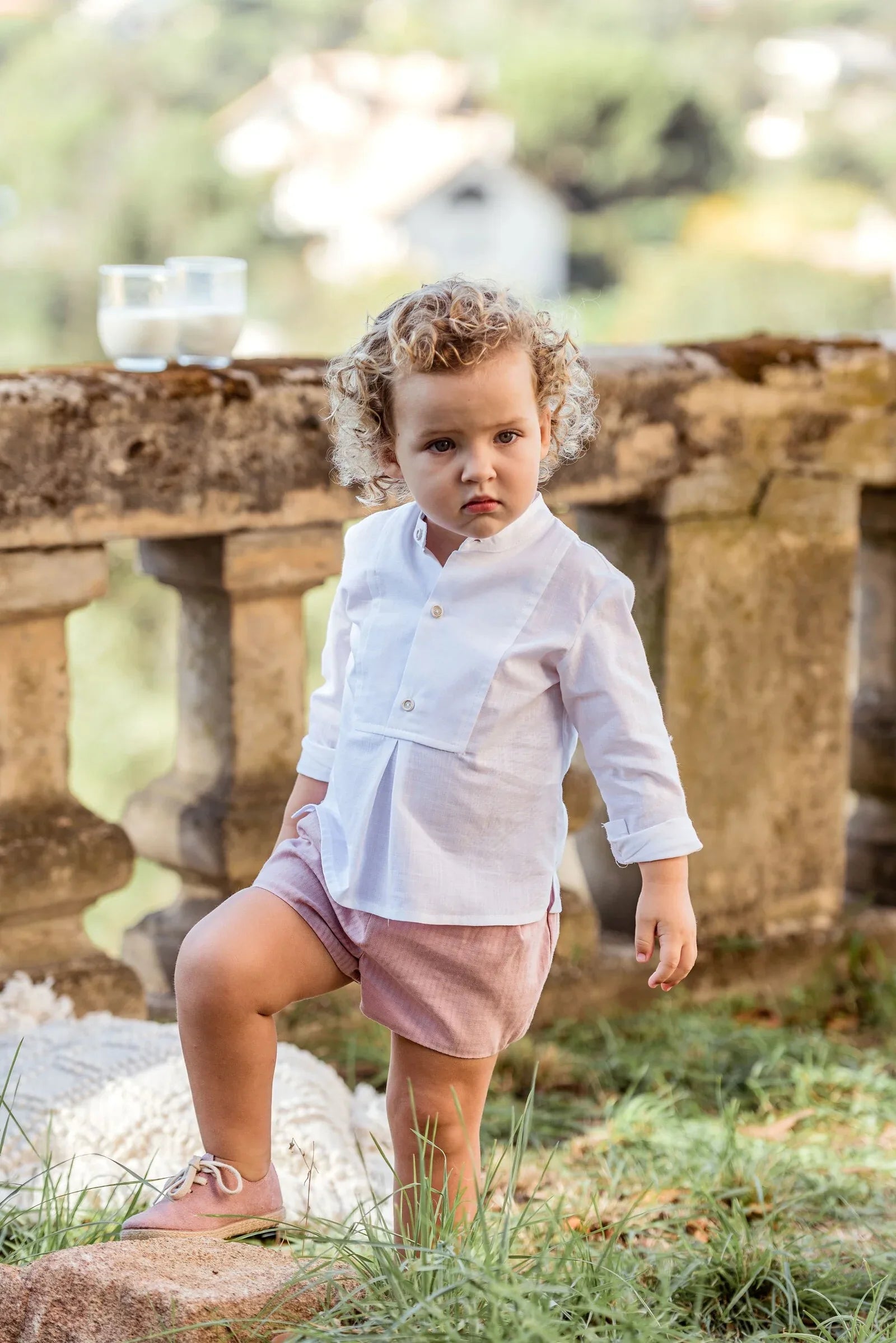 Conjunto camisa blanca MANGA CORTA y short rosa "Brisa" - PARDALETS