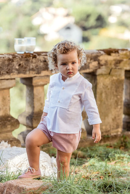 Conjunto camisa blanca MANGA CORTA y short rosa "Brisa" - PARDALETS