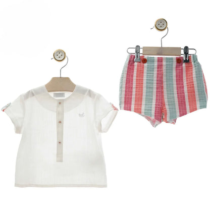 Conjunto camisa blanca y short rayas multicolor "Caracola" - PARDALETS