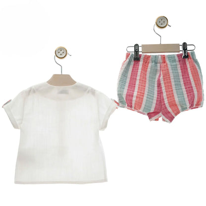Conjunto camisa blanca y short rayas multicolor "Caracola" - PARDALETS