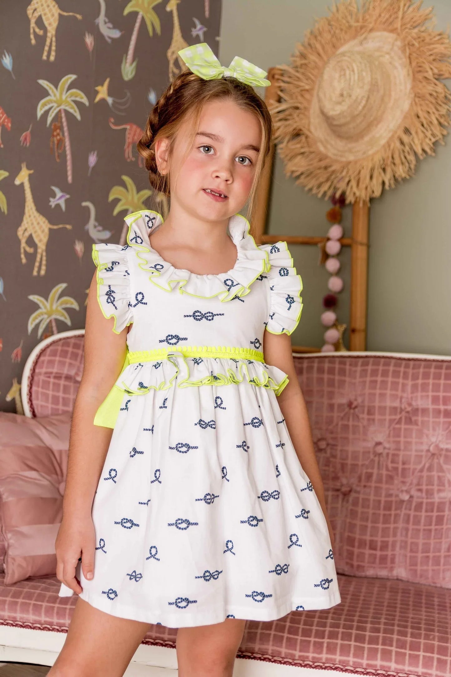 Vestido nudos marineros y lazos fluor amarillo - PARDALETS