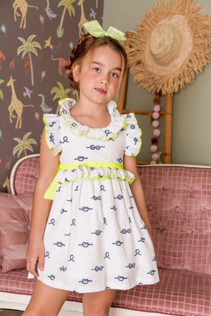 Vestido nudos marineros y lazos fluor amarillo - PARDALETS