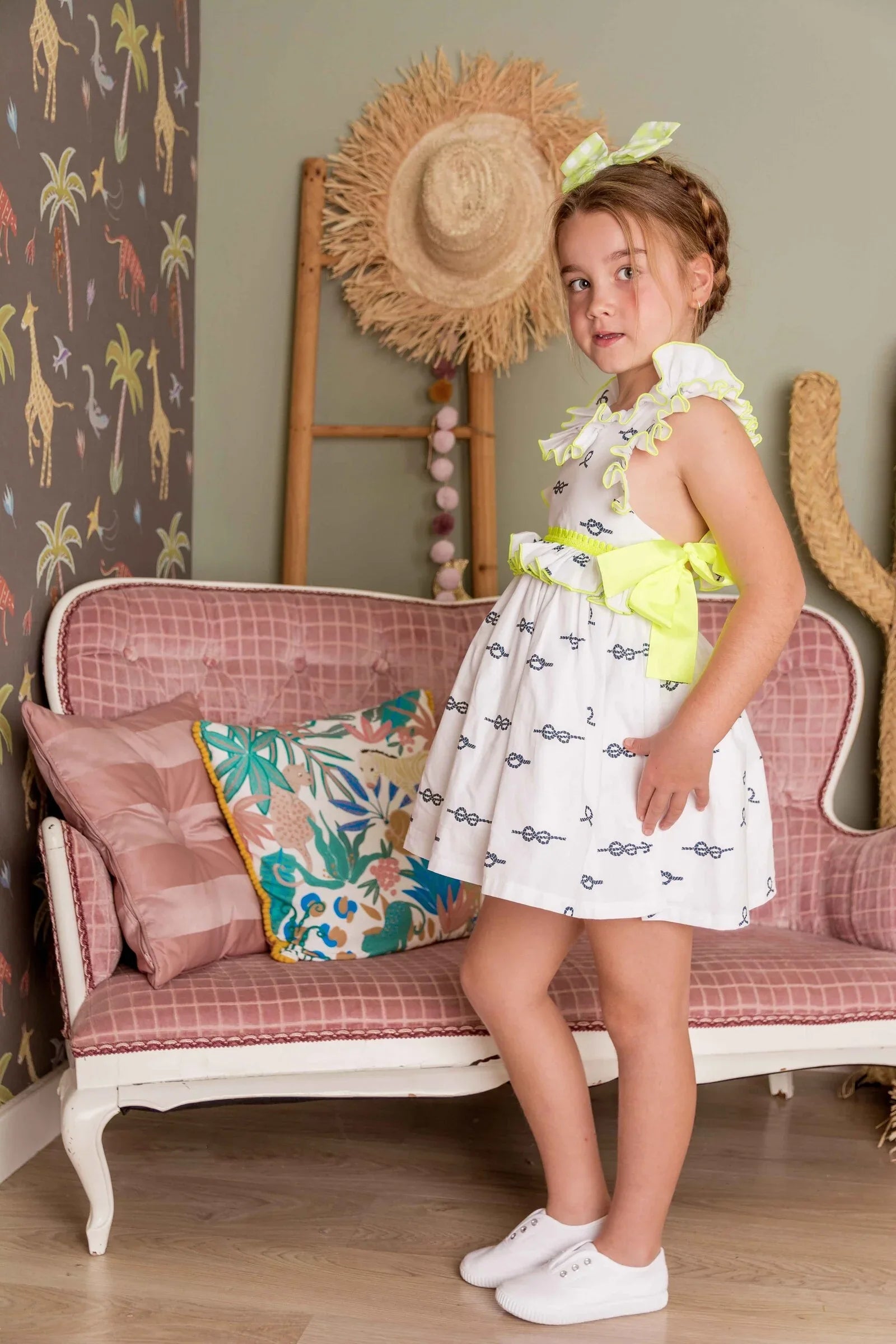 Vestido nudos marineros y lazos fluor amarillo - PARDALETS