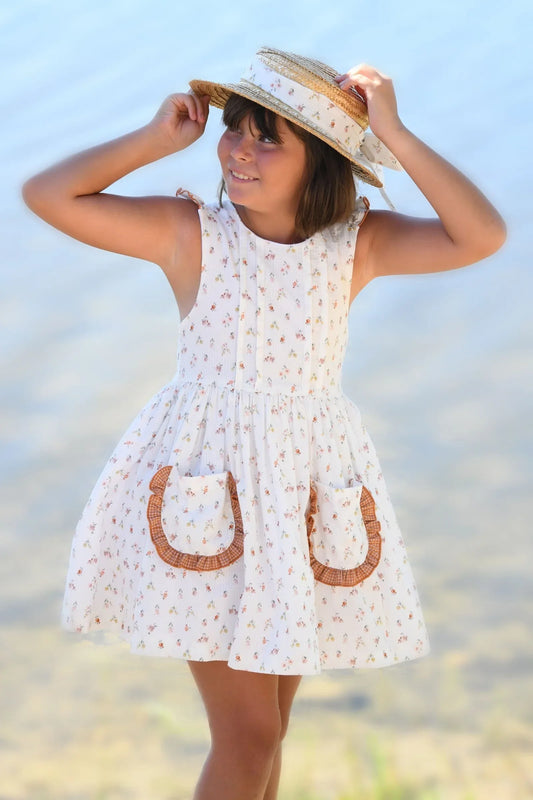 Vestido florecitas rosas y tostadas - PARDALETS