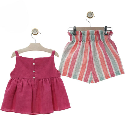 Conjunto blusa fresa y short multicolor "Caracola" - PARDALETS