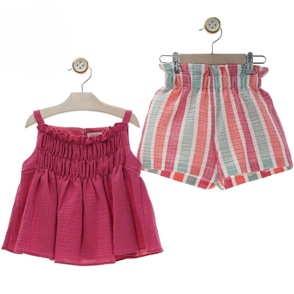Conjunto blusa fresa y short multicolor "Caracola" - PARDALETS