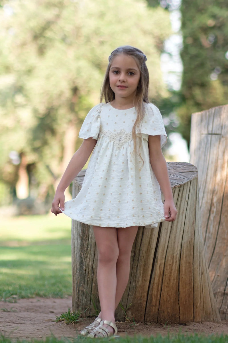 Vestido blanco con motitas tostadas - PARDALETS