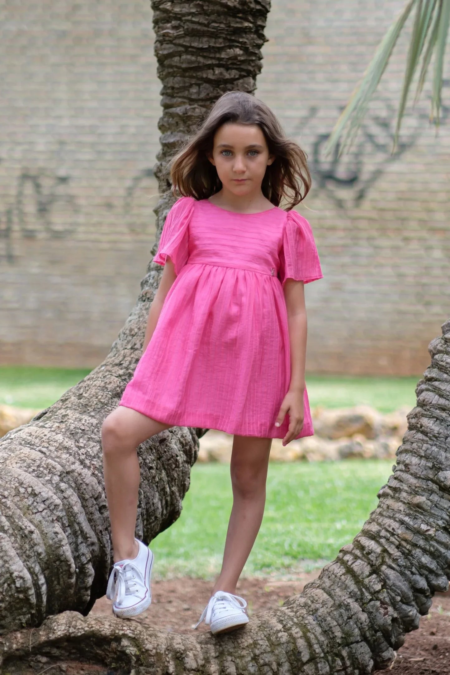 Vestido fucsia con mangas - PARDALETS