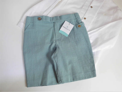 Conjunto camisa blanca y short verde "Dafne" - PARDALETS