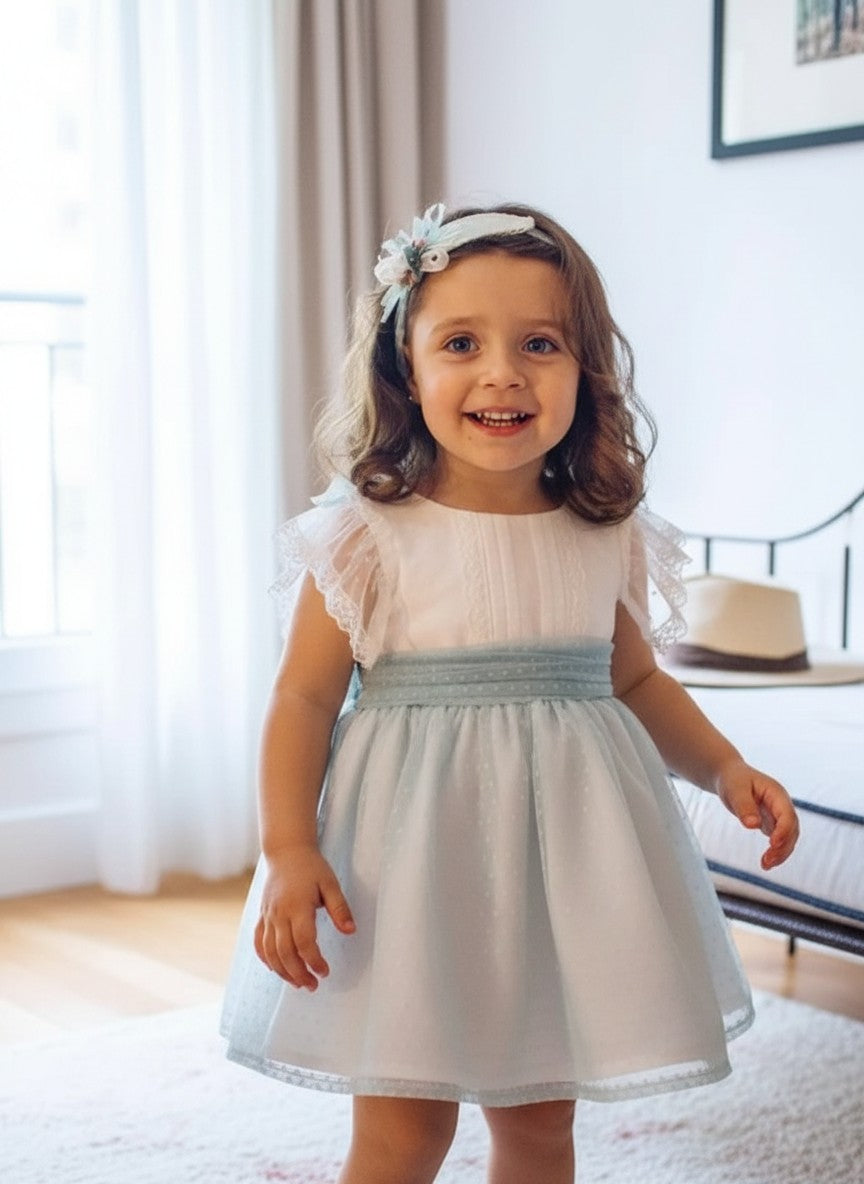 Vestido tul de plumeti verde "Sofia"