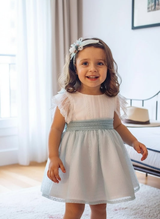 Vestido tul de plumeti verde "Sofia"