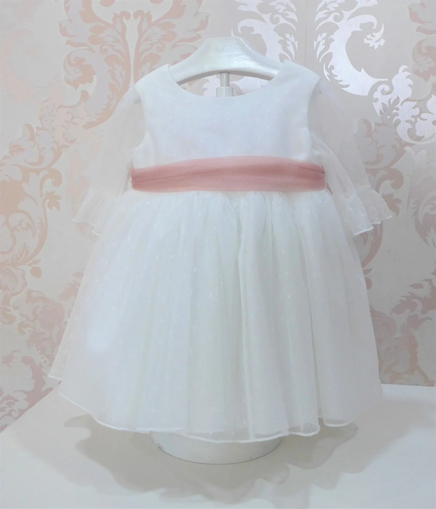 Vestido tul de plumeti blanco con manga francesa - PARDALETS