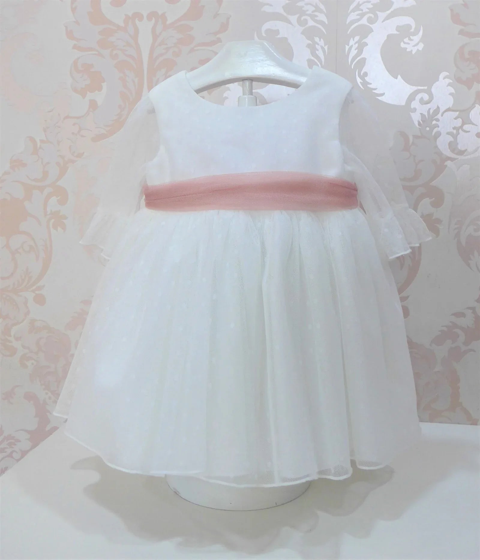 Vestido tul de plumeti blanco con manga francesa - PARDALETS
