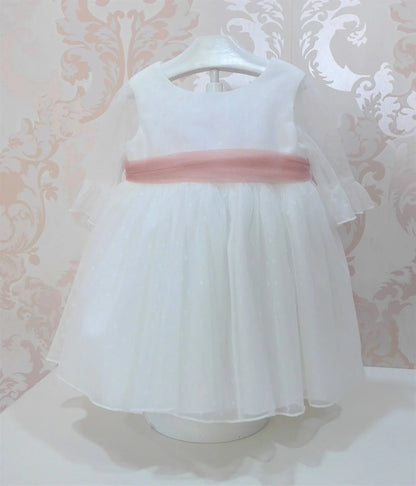 Vestido tul de plumeti blanco con manga francesa - PARDALETS